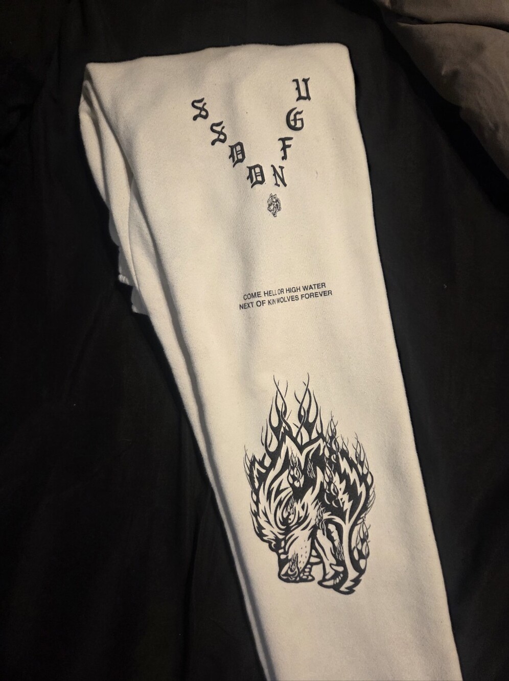 Darc Sport White Joggers with Black Flame Wolf Graphic